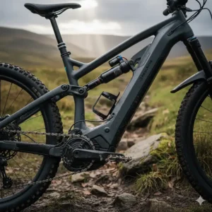 A long-range integrated battery on an e-MTB, suitable for full-day rides in the Scottish Highlands.