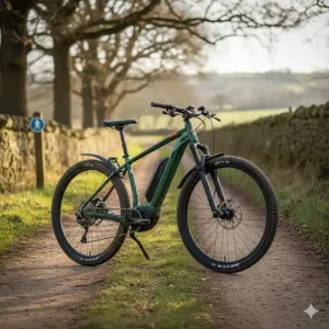 A reliable hardtail electric mountain bike priced under £2000, ideal for UK bridleways.