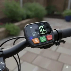 An illustration showing the adjustable parental speed limit settings on a kids electric bike.