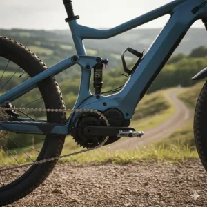 A mid-drive motor system on an electric mountain bike offering better torque for steep British hills.