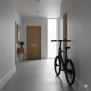 A sleek, discreet apartment friendly ebike that looks like a standard bicycle, ideal for keeping a low profile in communal hallways.