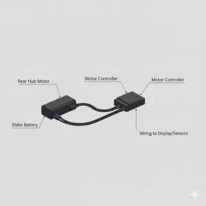 Schematic showing the cable connection from a rear hub motor to the motor controller and battery.