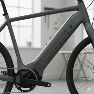 Close-up of a sleek ebike frame with the battery hidden inside the downtube for a minimalist look.