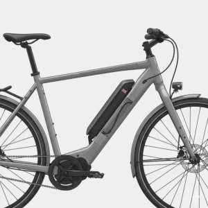 Cross-section illustration of an ebike frame showing the hidden, removable battery compartment.