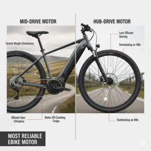 Alt text for image 2 A comparison diagram showing why mid-drive systems are often the most reliable ebike motor options for hilly UK terrain.