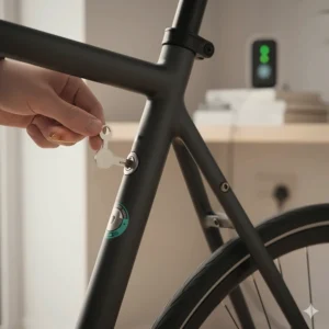 A detailed view of the integrated locking mechanism that secures the removable battery to the bike's aluminium frame.