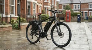 Handlebar-mounted LCD screen showing the remaining charge percentage and estimated mileage of a 500wh battery system.