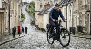 Alt text for image 5: A technical diagram highlighting the 250W motor and pedal-assist sensors that ensure an ebike is UK road legal for climbing steep public roads.