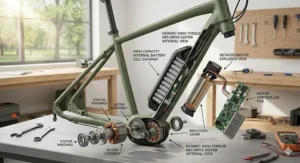 Alt text for image 2: Illustration of a value for money e-bike equipped with mudguards and a pannier rack, ideal for British weather.