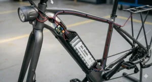 A diagram showing how electric bikes with built-in lights draw power directly from the main e-bike battery.