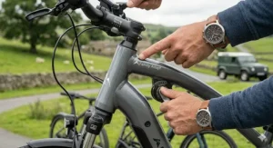 Detailed shot of a Family Adapt electric bike frame, showing the robust welding and adjustable components suitable for various riders.