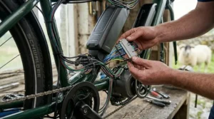 Ergonomic, padded saddles on an electric tandem bike for long-distance comfort.