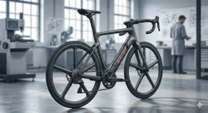 A lightweight carbon fibre luxury electric road bike designed for performance cycling and fast-paced urban commuting in British cities.