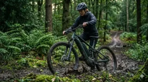 A high specification electric step-through bike with a pannier rack and mudguards, ideal for British city commuting.