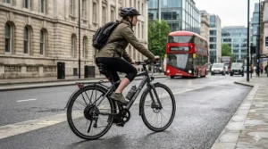 A city commuter riding an electric bike equipped with a reliable rear hub motor.