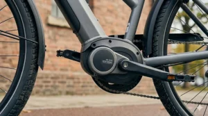 Side view of an electric bike mid-drive motor providing efficient power for steep hills.