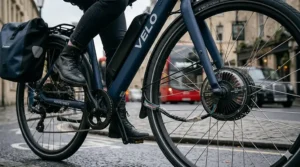 Close-up showing a clean ebike drivetrain with a hub motor that reduces wear on the chain and gears.