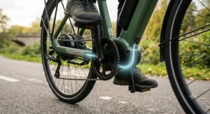 The integrated pedal-assist sensor on a 250w electric bike, showing how the EAPC system engages.
