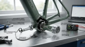 Illustration of a torque sensor in action, optimising power delivery in a 48v system electric bike.