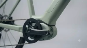 Electric bike featuring a mid-drive motor paired with a frame-integrated battery.