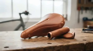 Close-up of a padded, shock-absorbing bicycle saddle included in the electric bike comfort accessory bundle.[cite: 2]