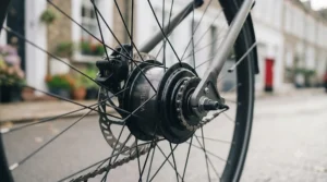 Step-by-step installation guide showing how to attach a wrap-around backrest to the rear pannier rack of an electric bike.