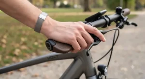 Anatomical diagram showing neutral wrist alignment while holding an ergonomic grip on a high-speed e-bike.