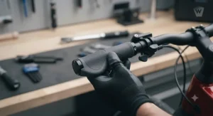 Step-by-step installation of aftermarket memory foam grips onto an electric bike handlebar.