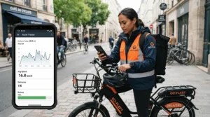 A connected electric bike for delivery riders reviewing ride data logging and high mileage motor metrics