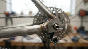 An electric bike drainage frame design highlighting hollow tubing breathability at the rear dropouts.